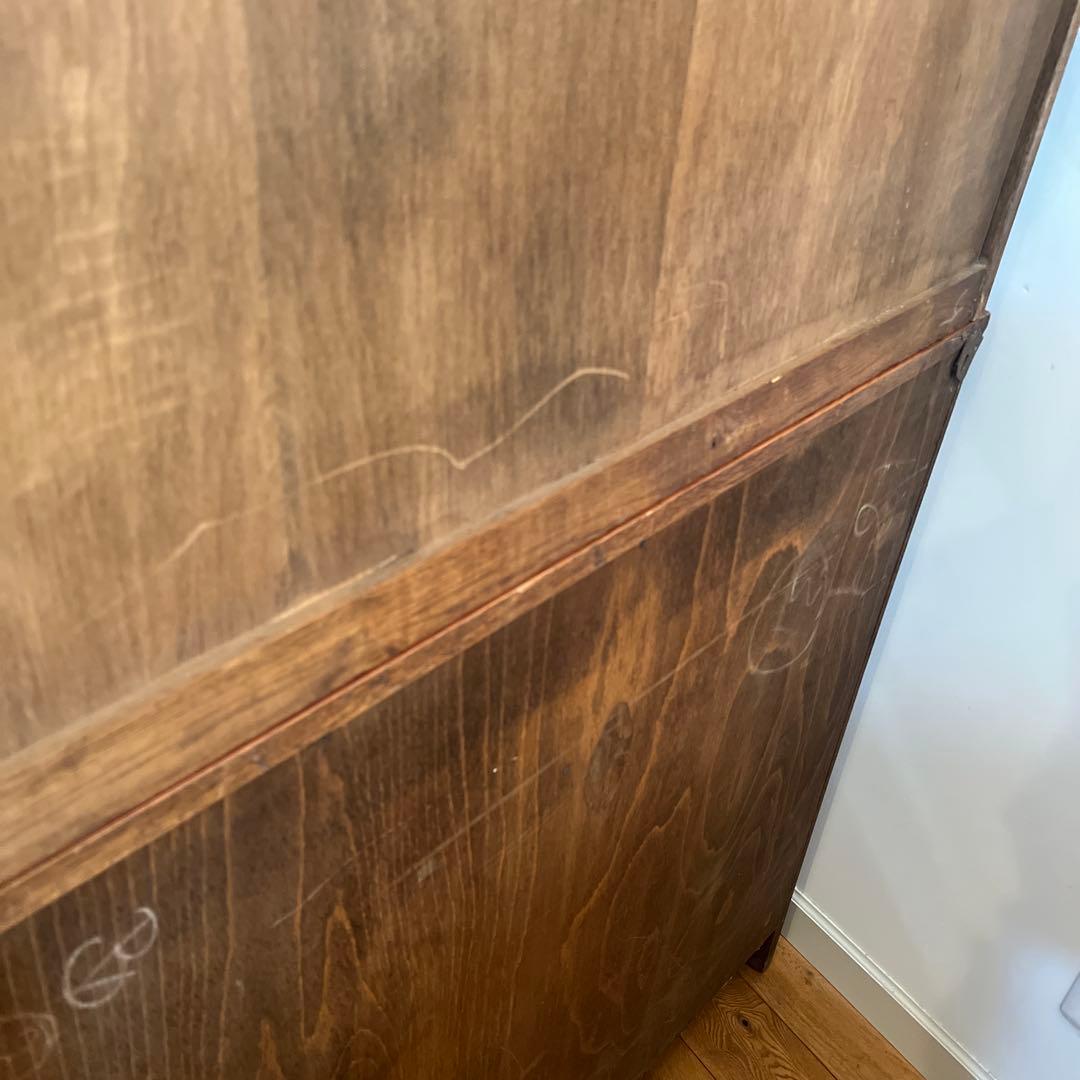 英国アンティーク木製キャビネット オープンシェルフ付き