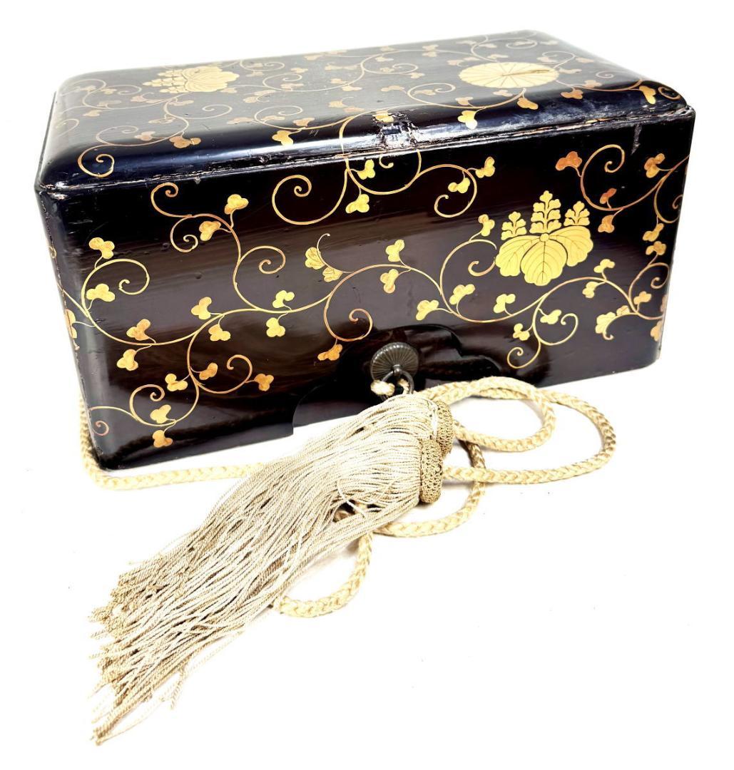 江戸時代 木製蒔絵唐草文道具入れ 漆器 茶道 書道 華道 香道 WWWT126