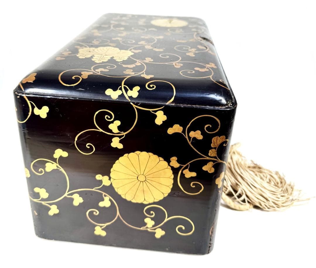 江戸時代 木製蒔絵唐草文道具入れ 漆器 茶道 書道 華道 香道 WWWT126