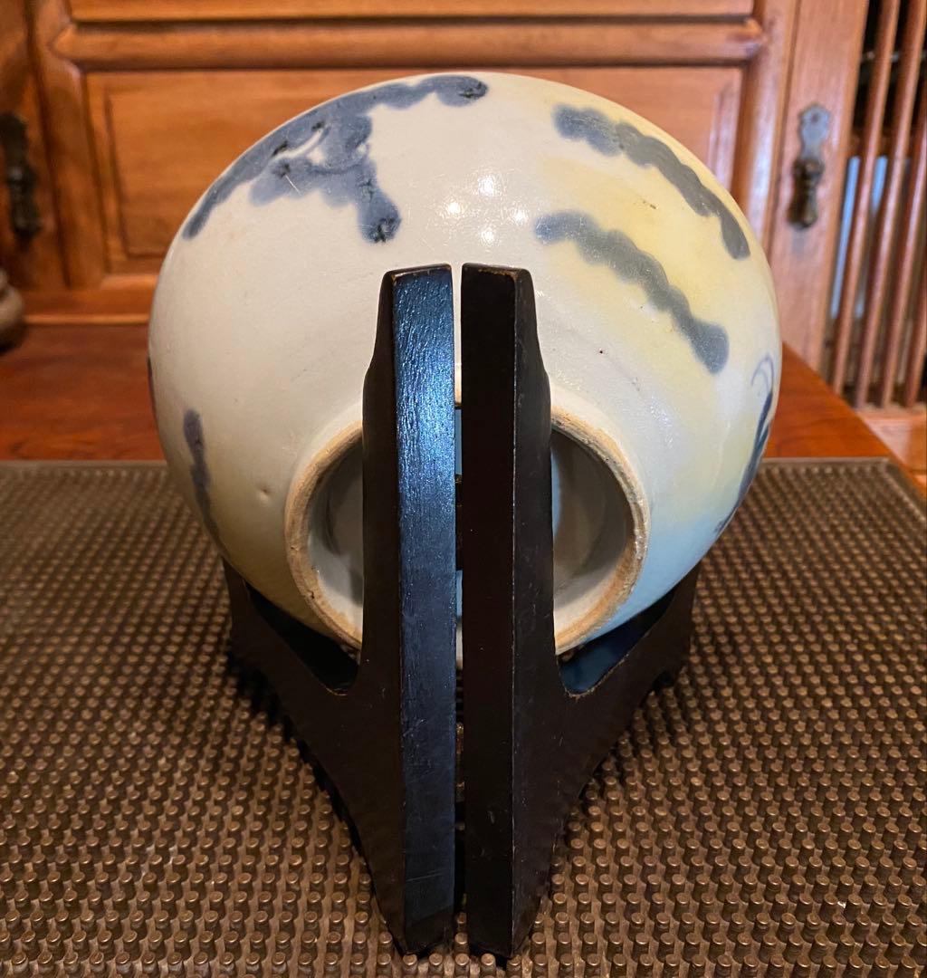 中国汕頭・スワトウ　龍　絵皿　鑑賞台付 沈船品ヴィンテージ　レア ・台湾茶器