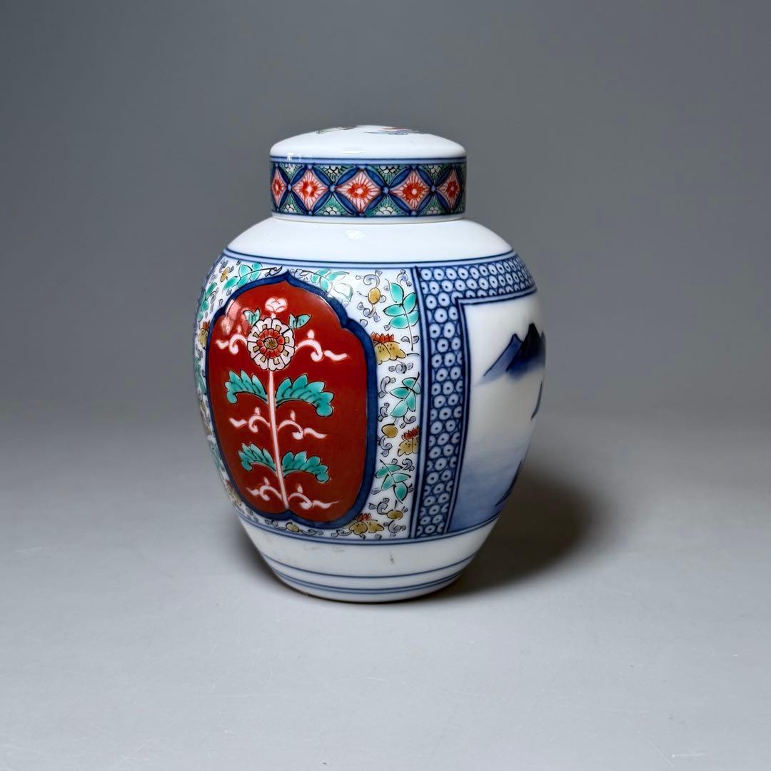 人間国宝　十四代　酒井田柿右衛門　茶壷 大 松竹梅地文　定価275,000円