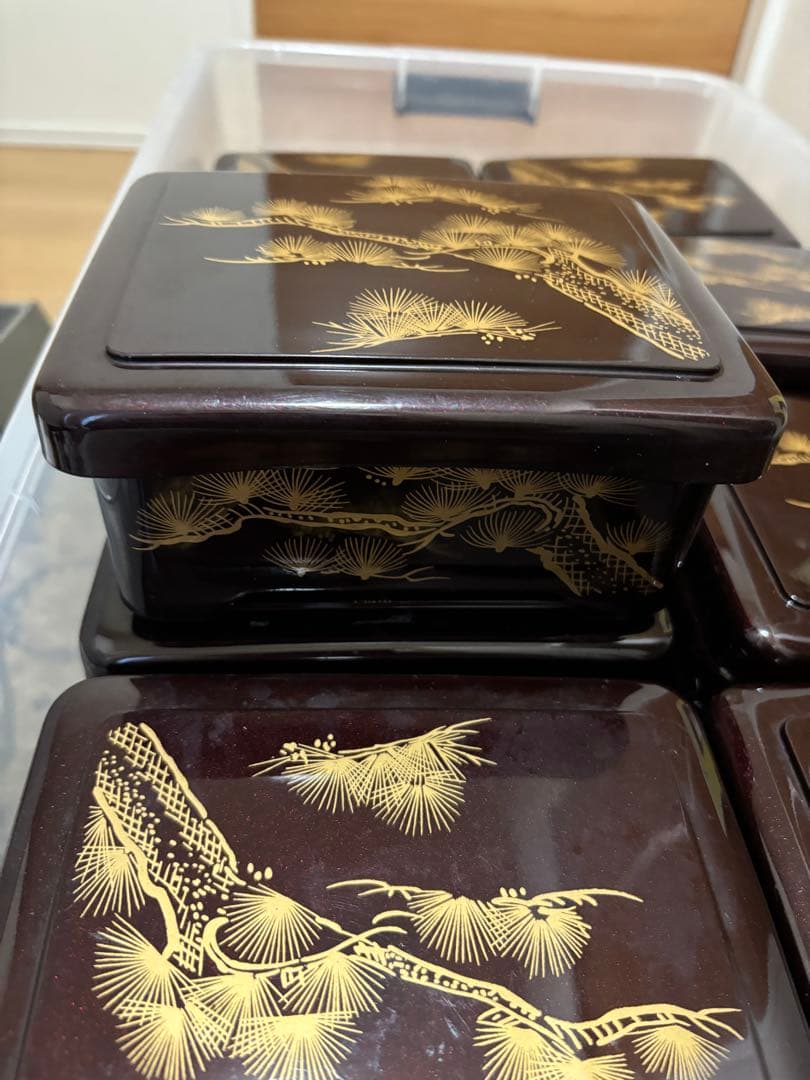 漆器 重箱 26個セット 金色の松