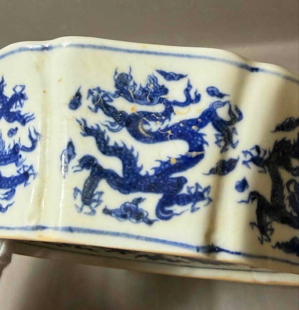 中国 染付龍の絵十菱盤　f2260103