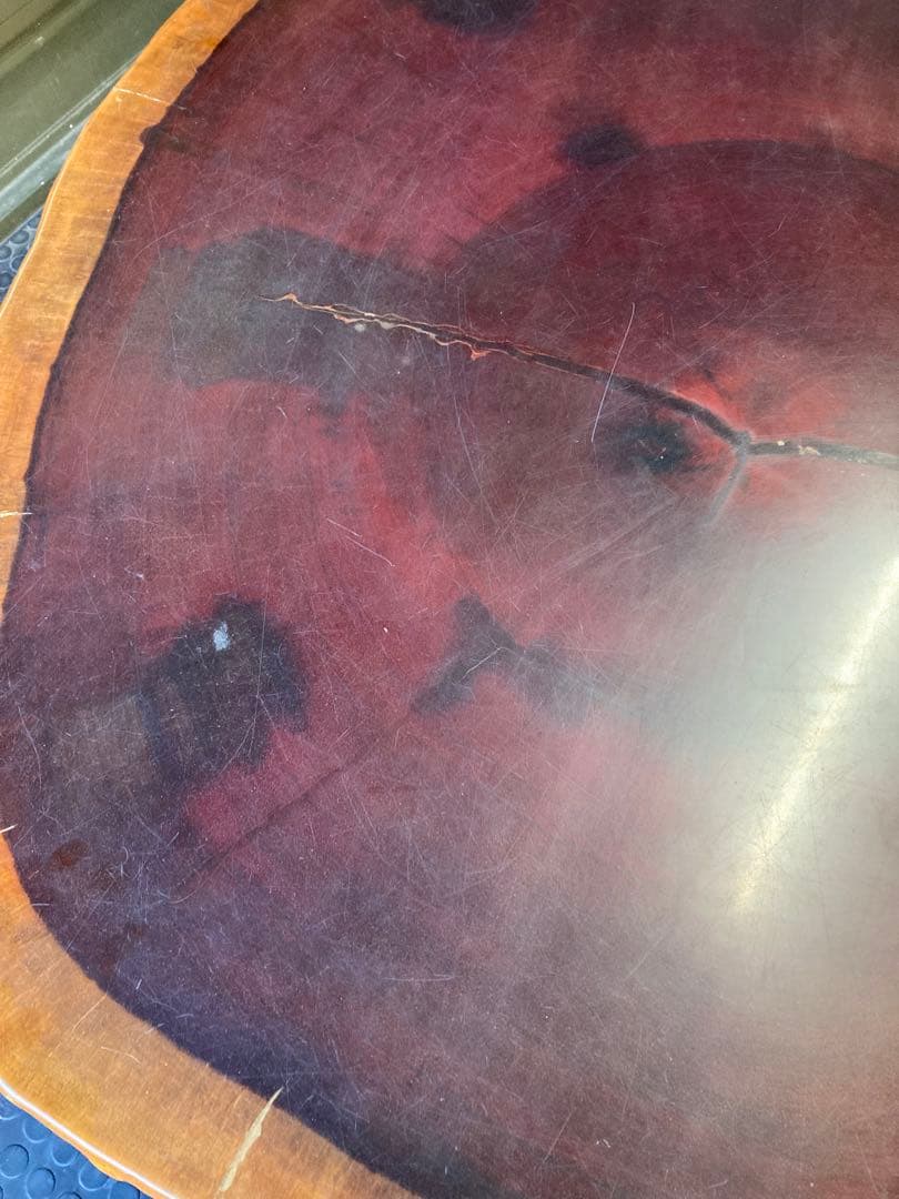 ダークレッド木製円形座卓　一枚板　無垢テーブル　輪切り　天板