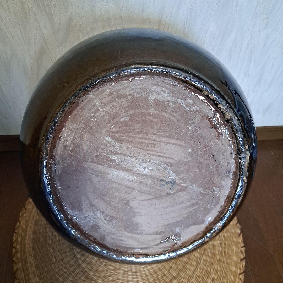 大正～昭和レトロ「信楽焼・青色海鼠(ナマコ)丸火鉢」