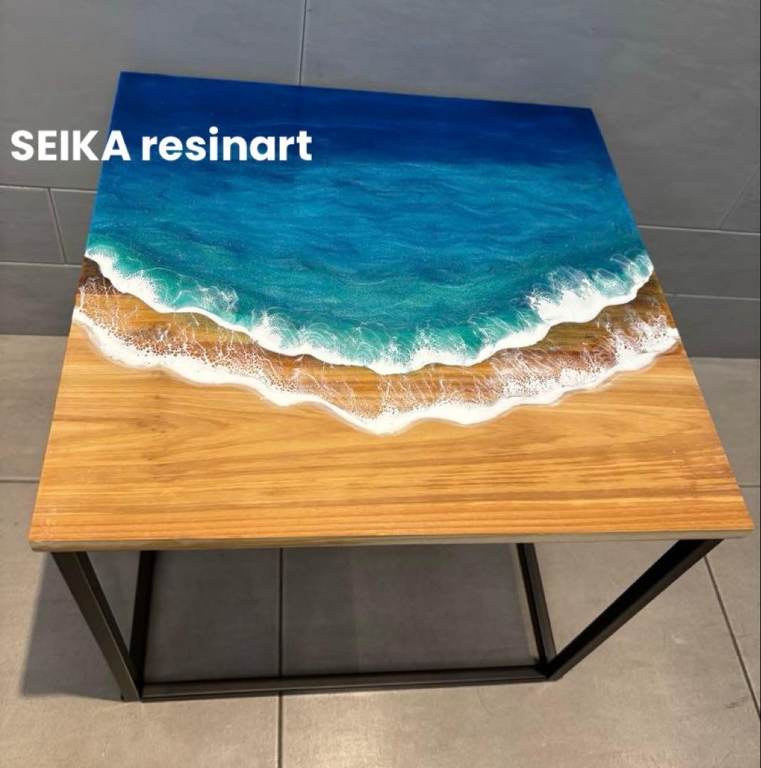 レジンテーブル　レジンアート　サイドテーブル　テーブル　海レジン　40×40