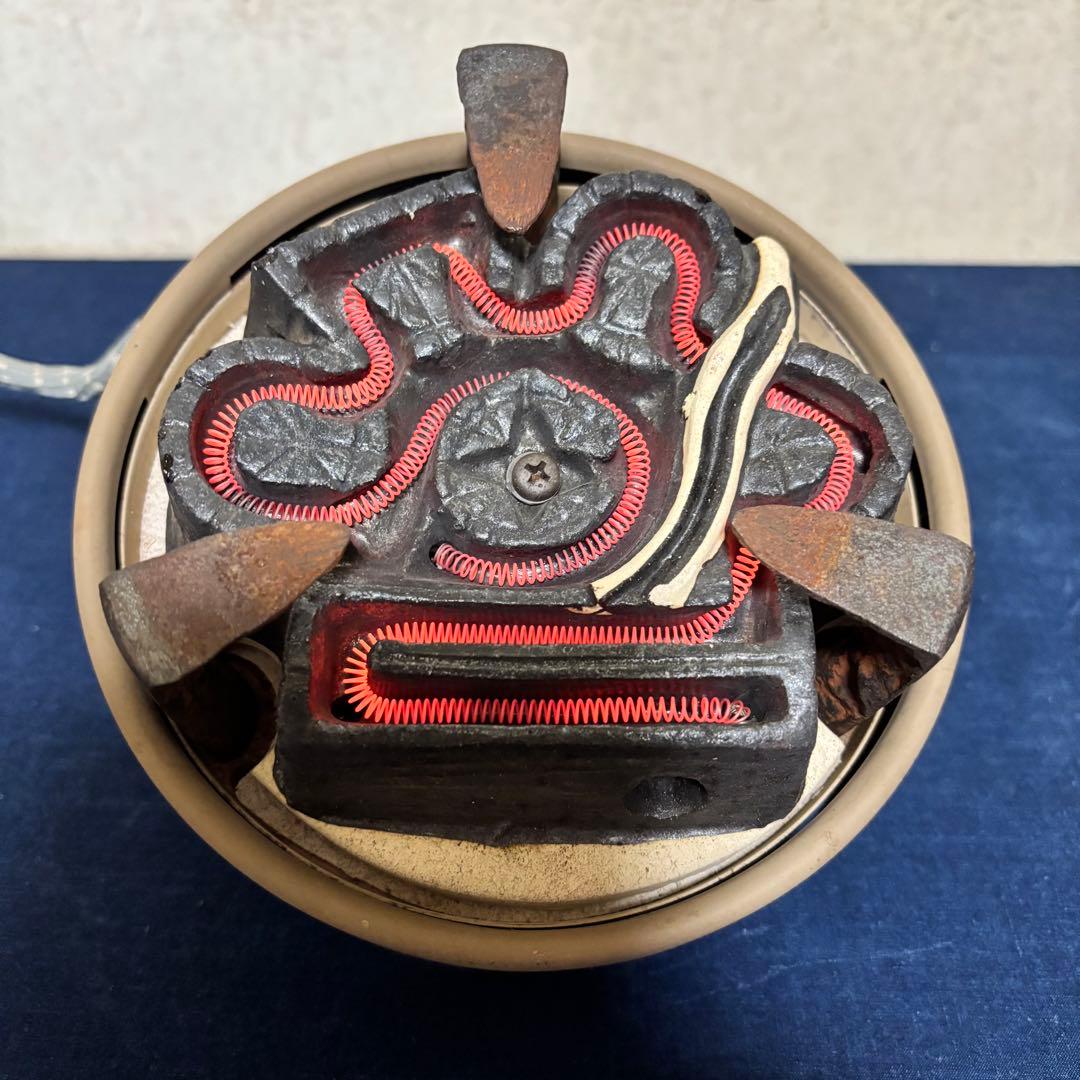 人間国宝敬典/風炉/茶釜/電熱器/唐銅鬼面風炉釜/野々田電熱器/敷板