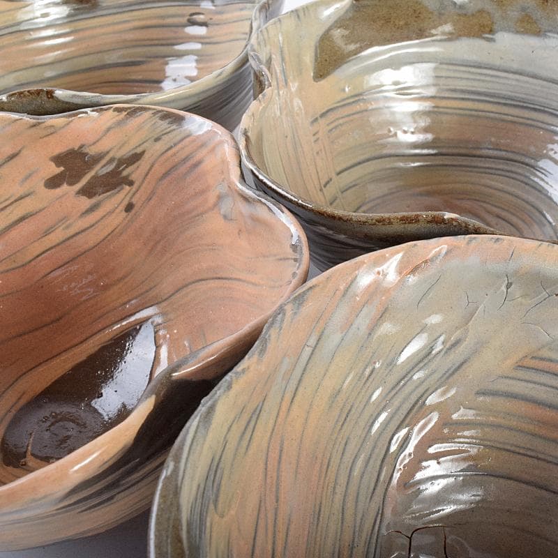 和食器　丹波焼　森本陶谷造　輪花向付　五客　共箱　V　R7729B