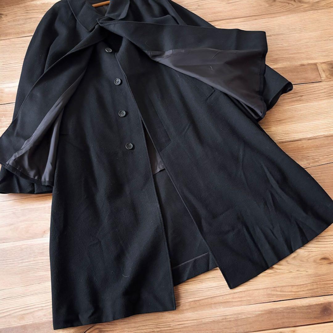 日本製 ヴィンテージ インバネスコート トンビコート ウール L 黒