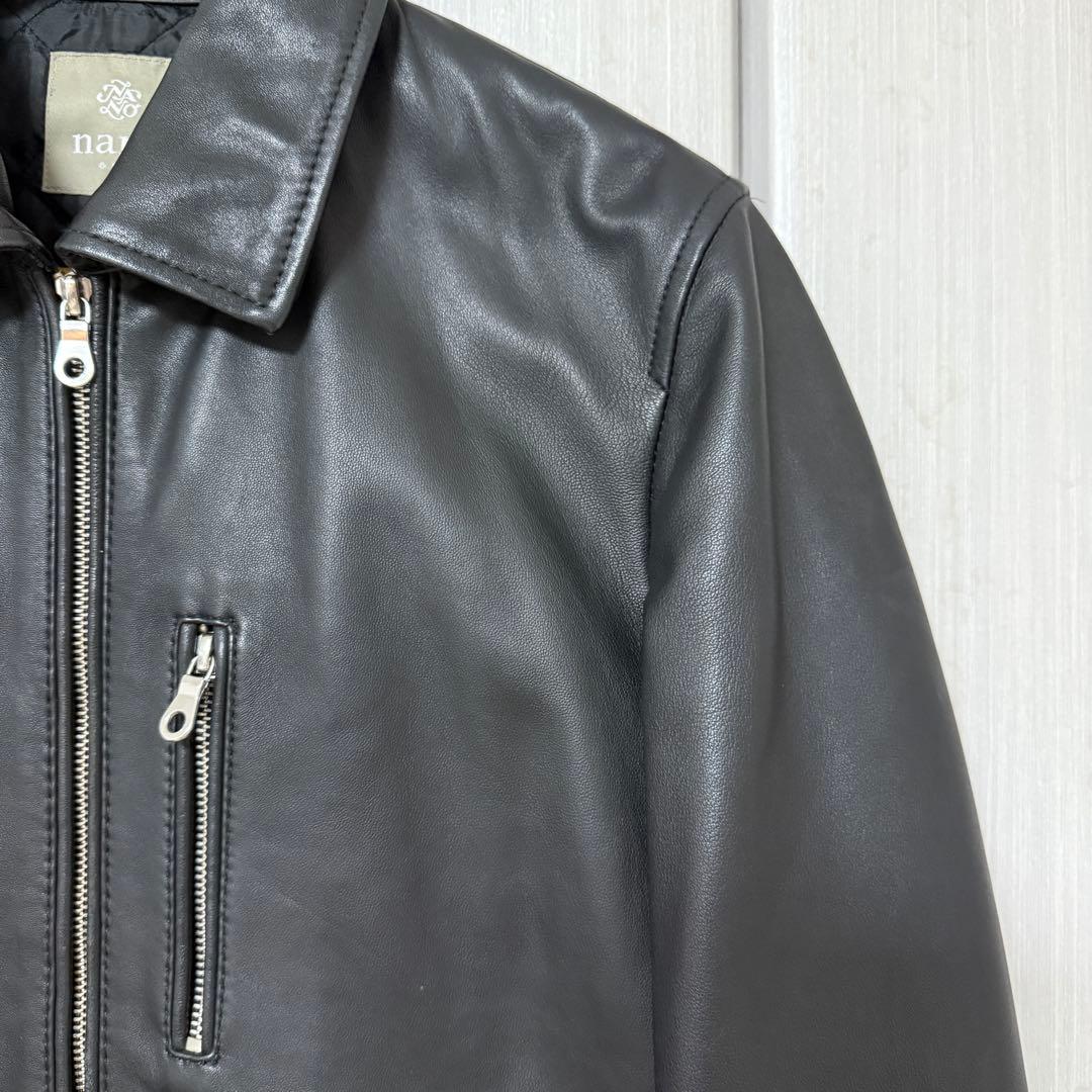美品 ナノユニバース 羊革ライダースジャケット シングル L キルティング 中綿