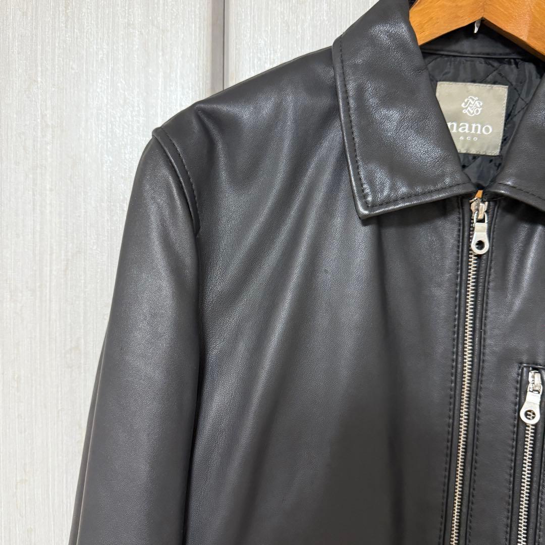 美品 ナノユニバース 羊革ライダースジャケット シングル L キルティング 中綿