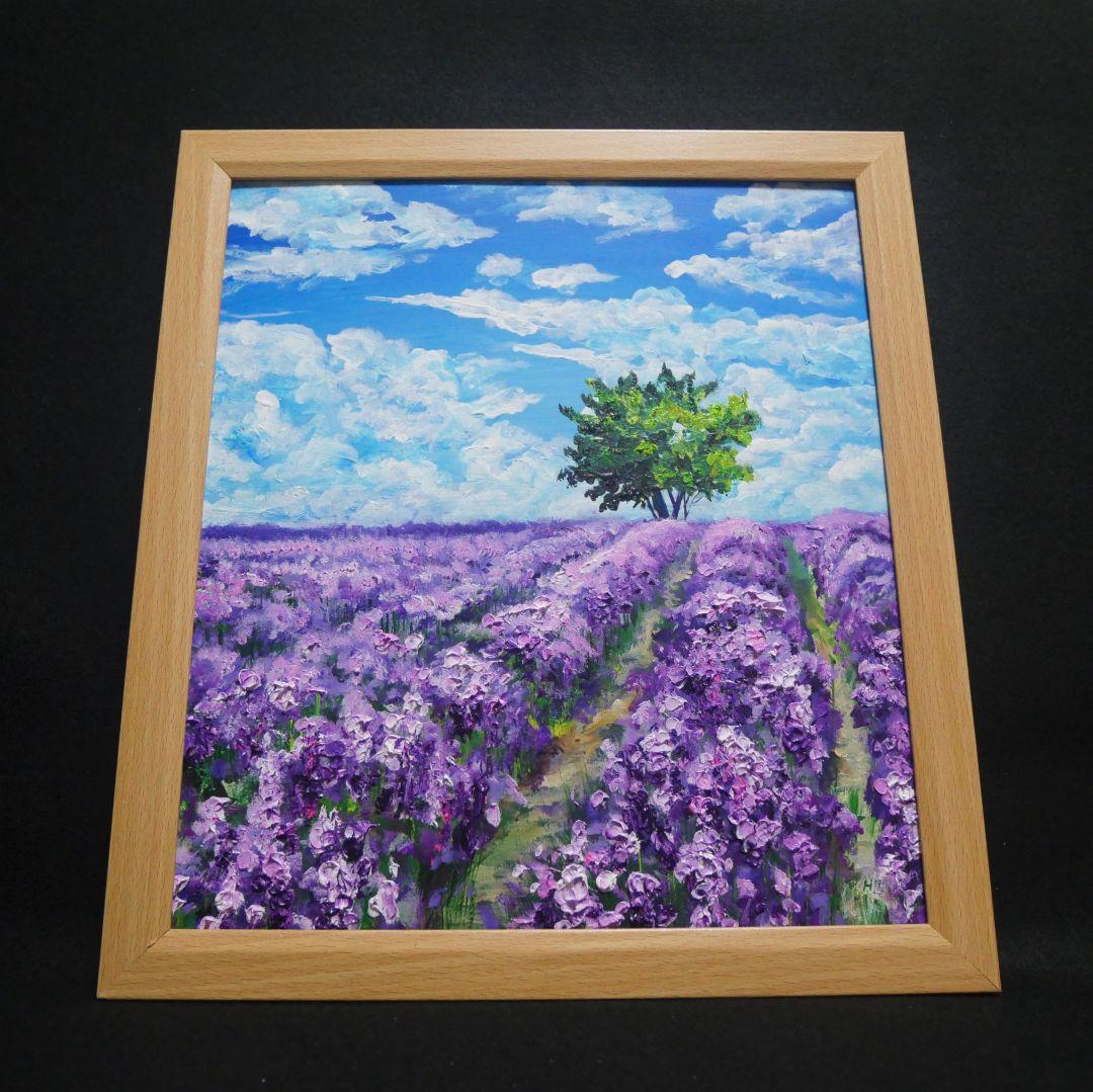 油絵 油彩 油彩画 絵 絵画【ラベンダー畑に立つ一本木】