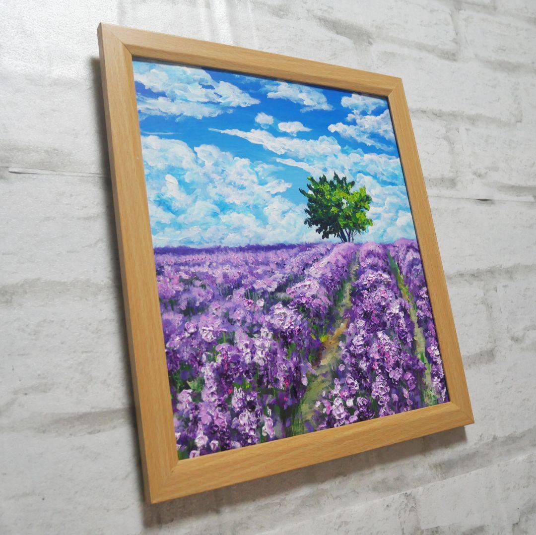 油絵 油彩 油彩画 絵 絵画【ラベンダー畑に立つ一本木】