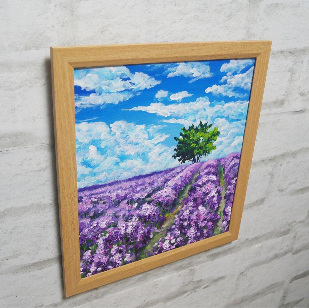 油絵 油彩 油彩画 絵 絵画【ラベンダー畑に立つ一本木】