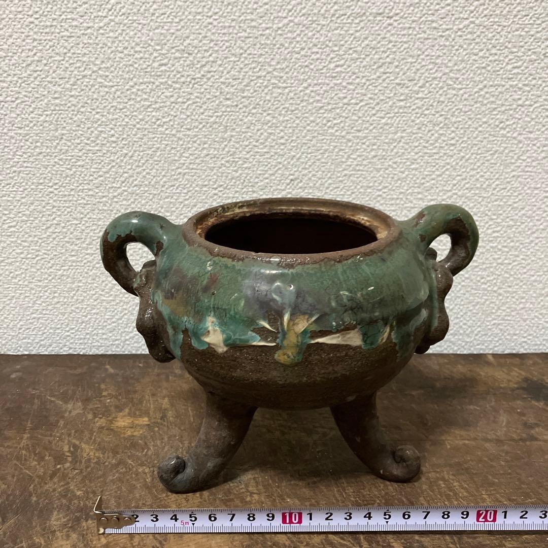 江戸時代　上野焼三足香炉　(蓋無し) 遠州七窯