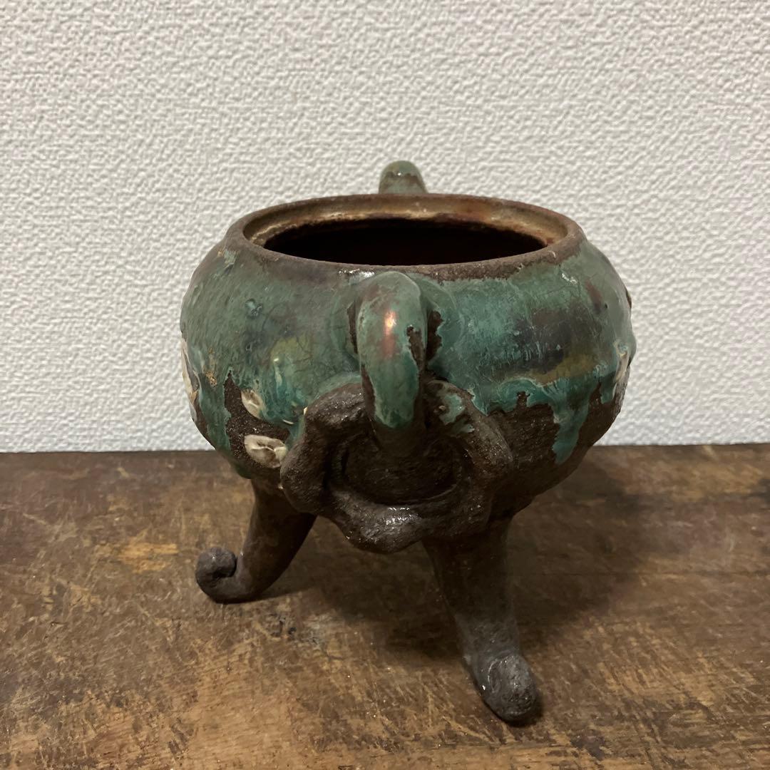 江戸時代　上野焼三足香炉　(蓋無し) 遠州七窯