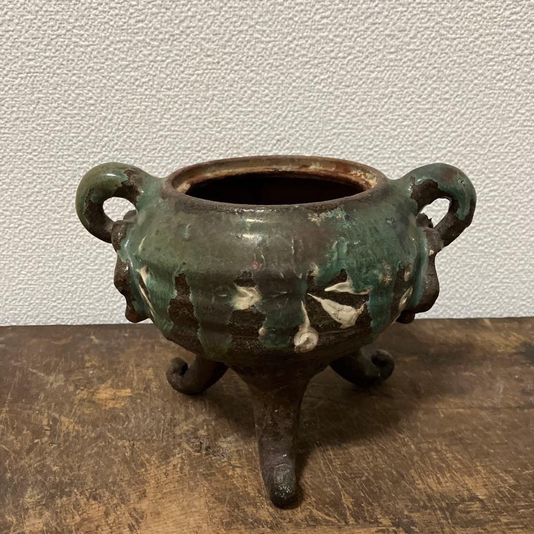 江戸時代　上野焼三足香炉　(蓋無し) 遠州七窯