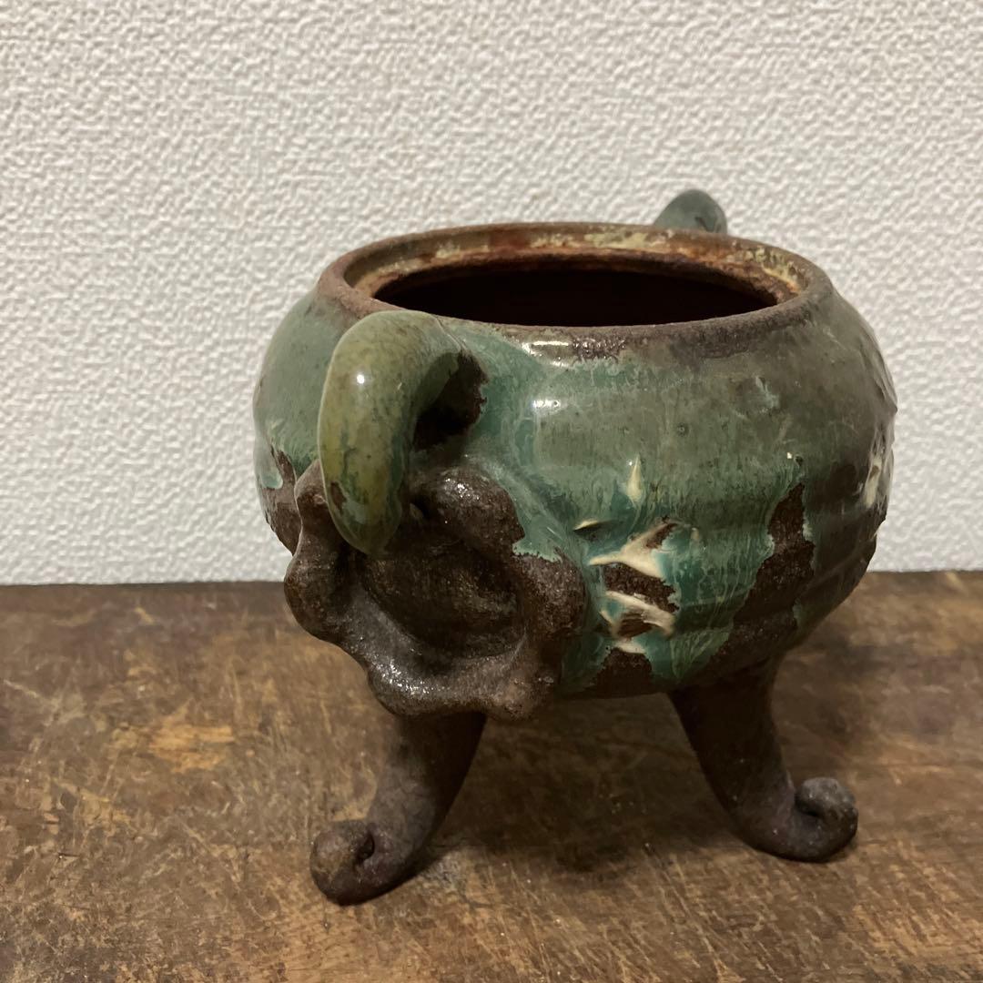 江戸時代　上野焼三足香炉　(蓋無し) 遠州七窯