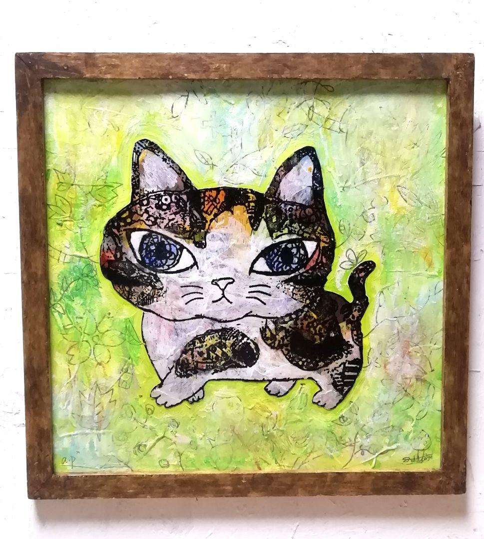 額付き銅版画応用絵画　title「お通りニャンコ」