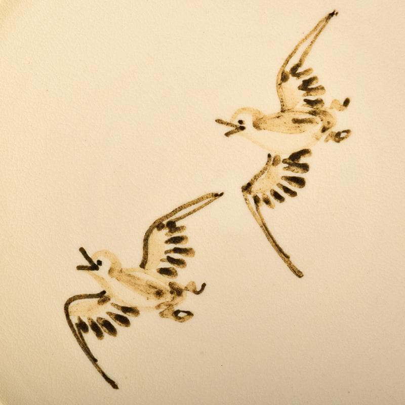 京焼　三浦竹軒造　鉄絵　鳥山水図　水指　共布共箱二重箱　C　R8833B