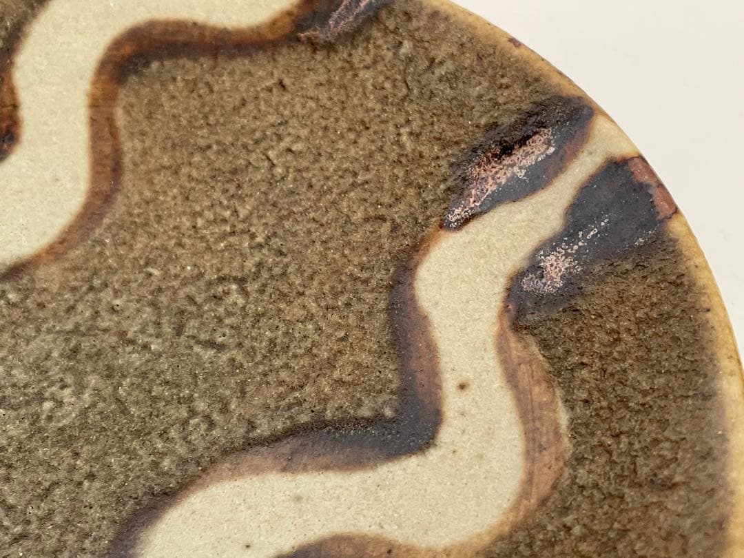 陶芸家　人間国宝　濱田庄司　浜田庄司　鉄絵　皿　丸皿　中皿　波文　共箱　民芸