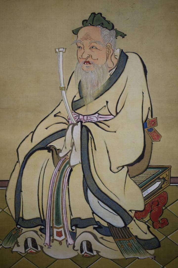 真作/狩野常信/寿聖人図/桐題箱付/布袋屋掛軸HI-288