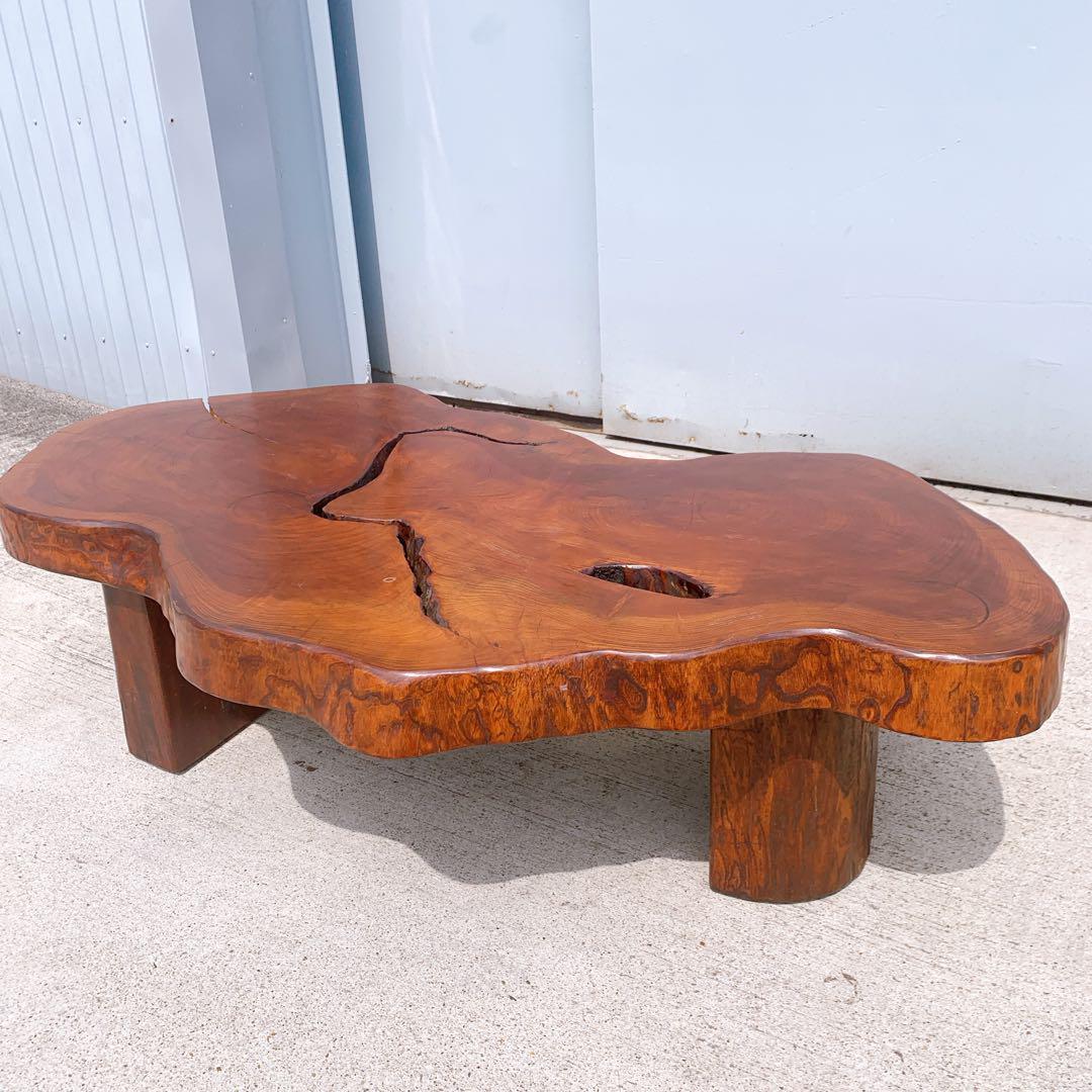 【稀少】昭和レトロ 木製 天然木 欅材 一枚板 脚付き座卓 センターテーブル