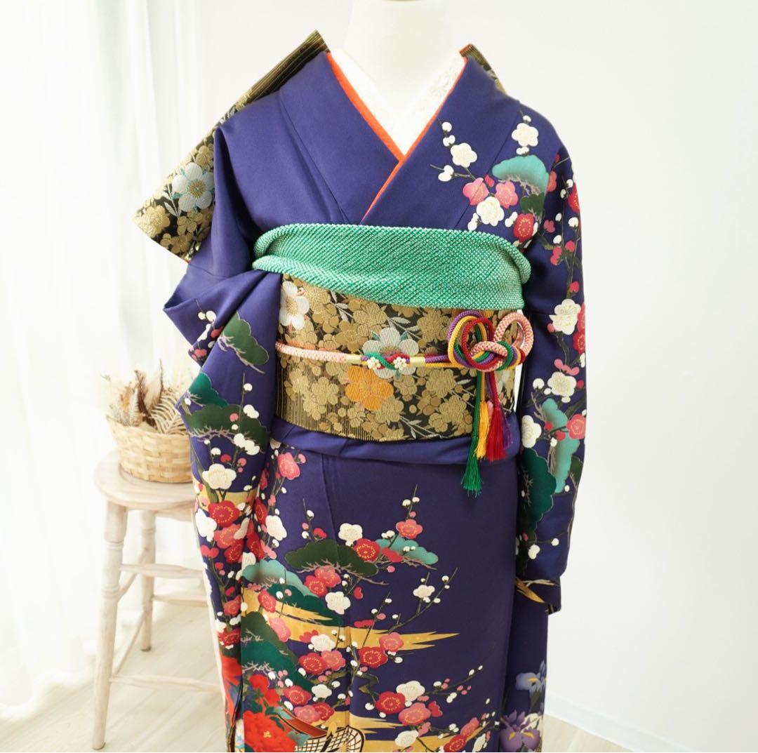 振袖　フルセット5点セット　【346i 】正絹　成人式　青系
