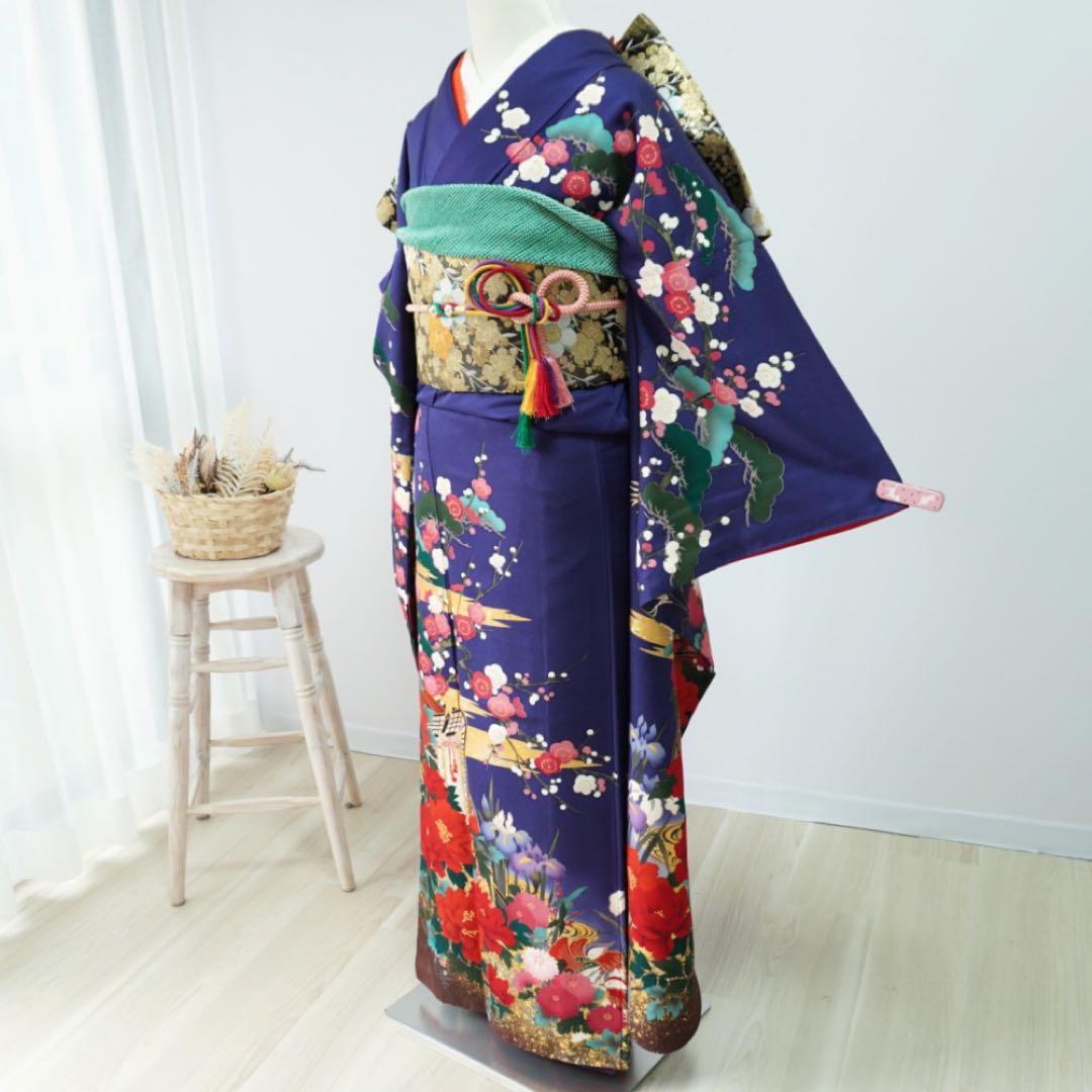 振袖　フルセット5点セット　【346i 】正絹　成人式　青系