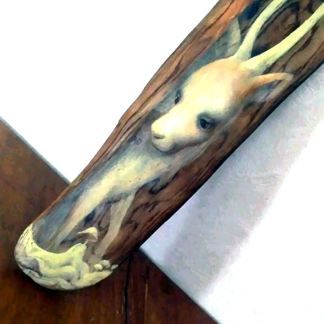 一時値下げプロ作家壁掛け超絶流木アート工芸品　世界観流木絵画　不思議な鹿？