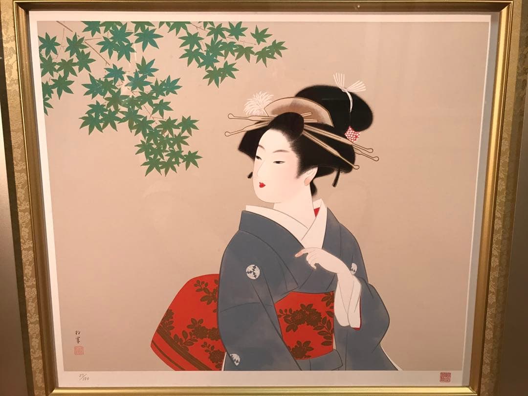 タビさま専用　上村松園「若葉」デジタルプリント・シルクスクリーン併用　落款有