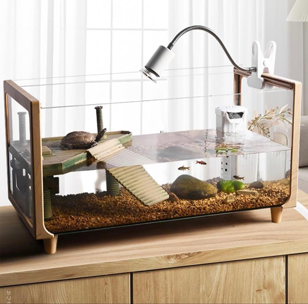 亀 水槽 透明 リクガメ ケージ　高精細ガラス ガラス透明 360° 水槽セット