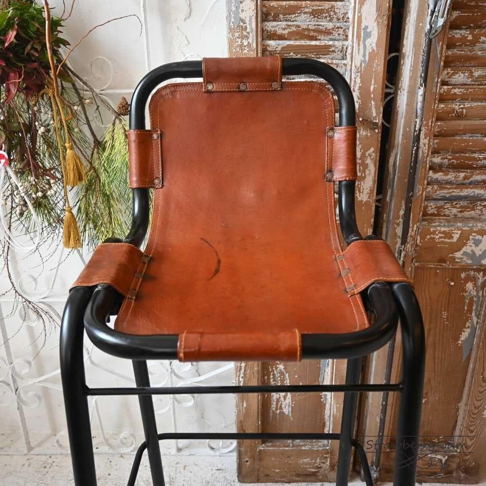 L3710-74-1 英国ヴィンテージ レザー ハイチェア カウンターチェア