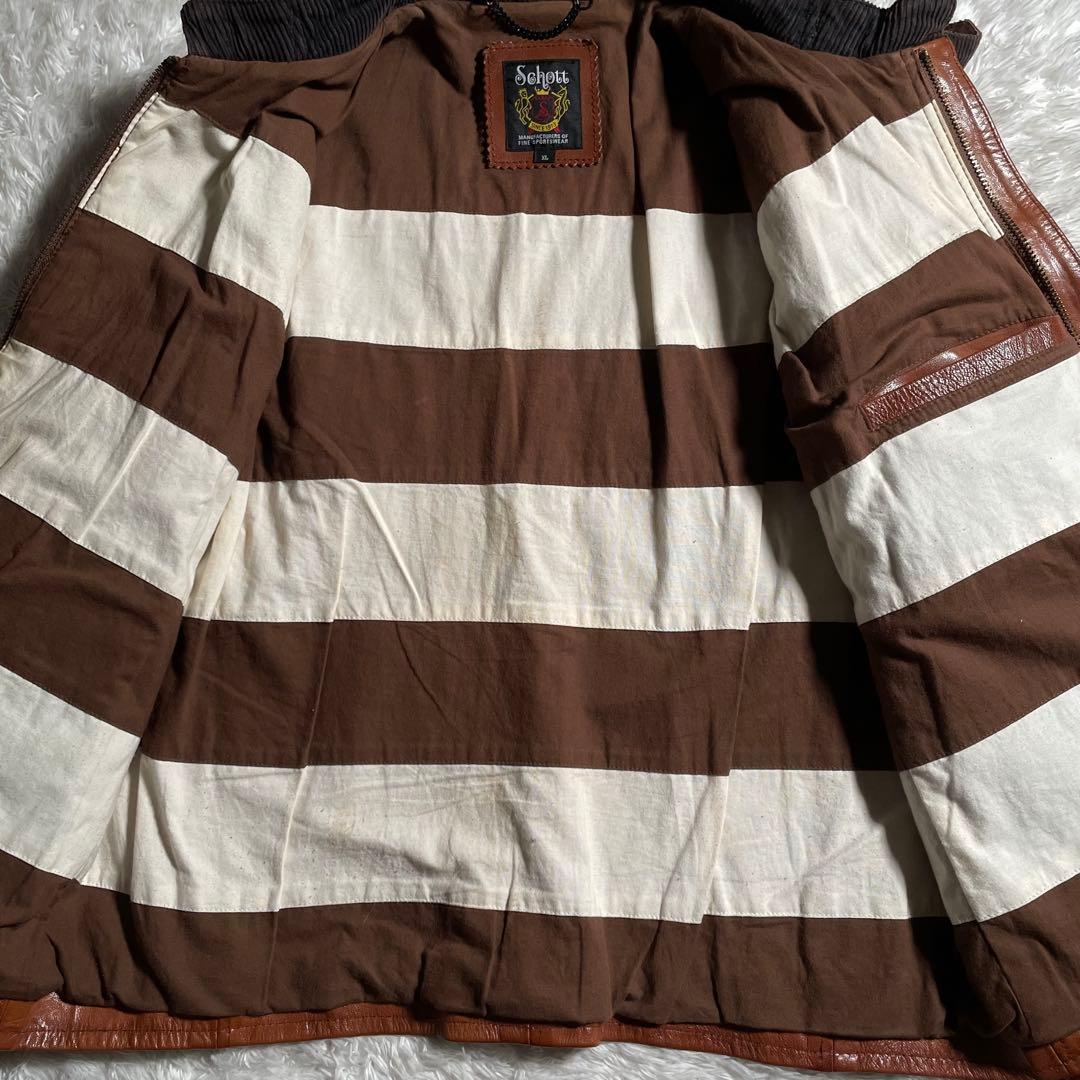 ショット レザージャケット クラシック ゴートレザー ボーダー柄