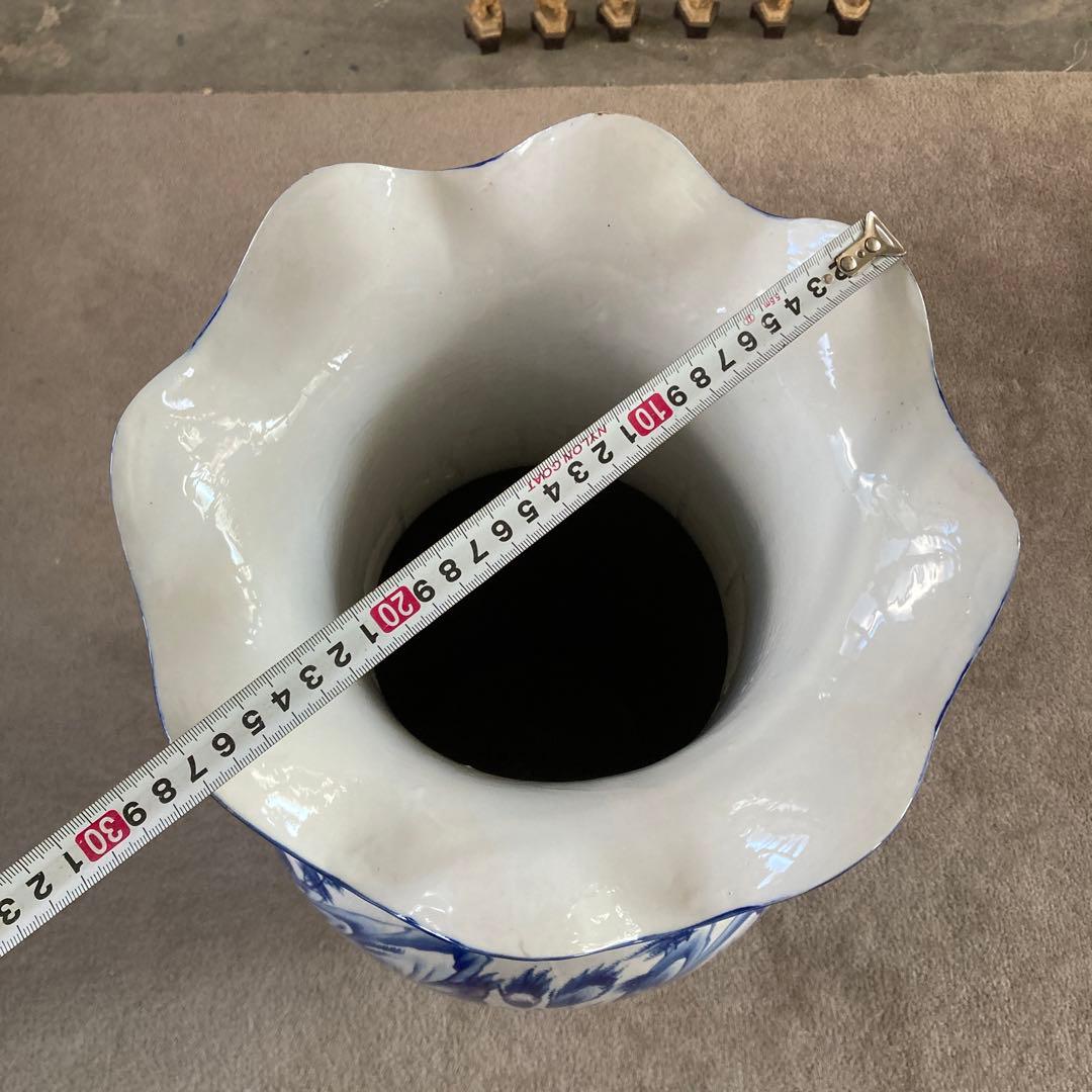 引き取り可能 特大 青 染付 山水図 大花瓶 高さ91.5cm