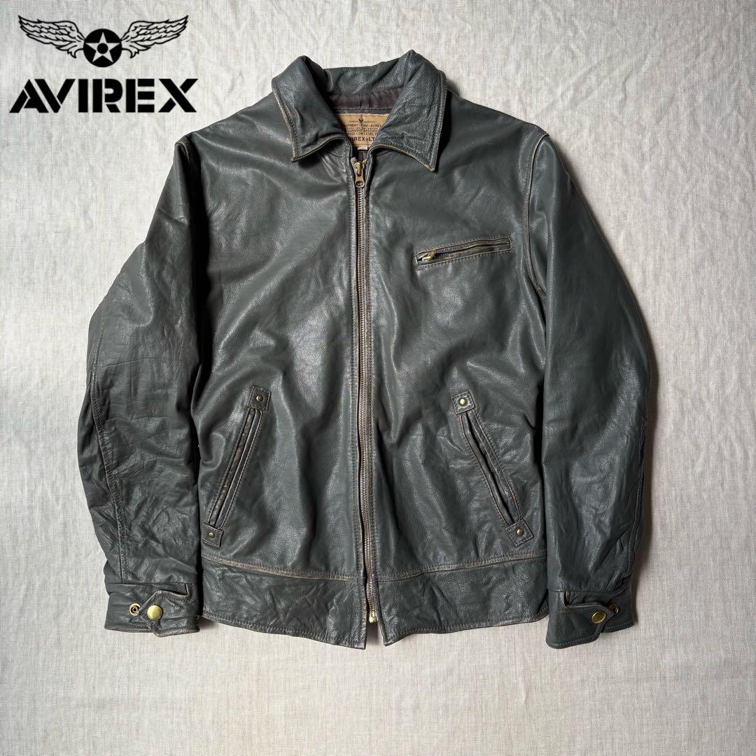レアカラー AVIREX ヴィンテージ加工 シングルレザージャケット グレー M