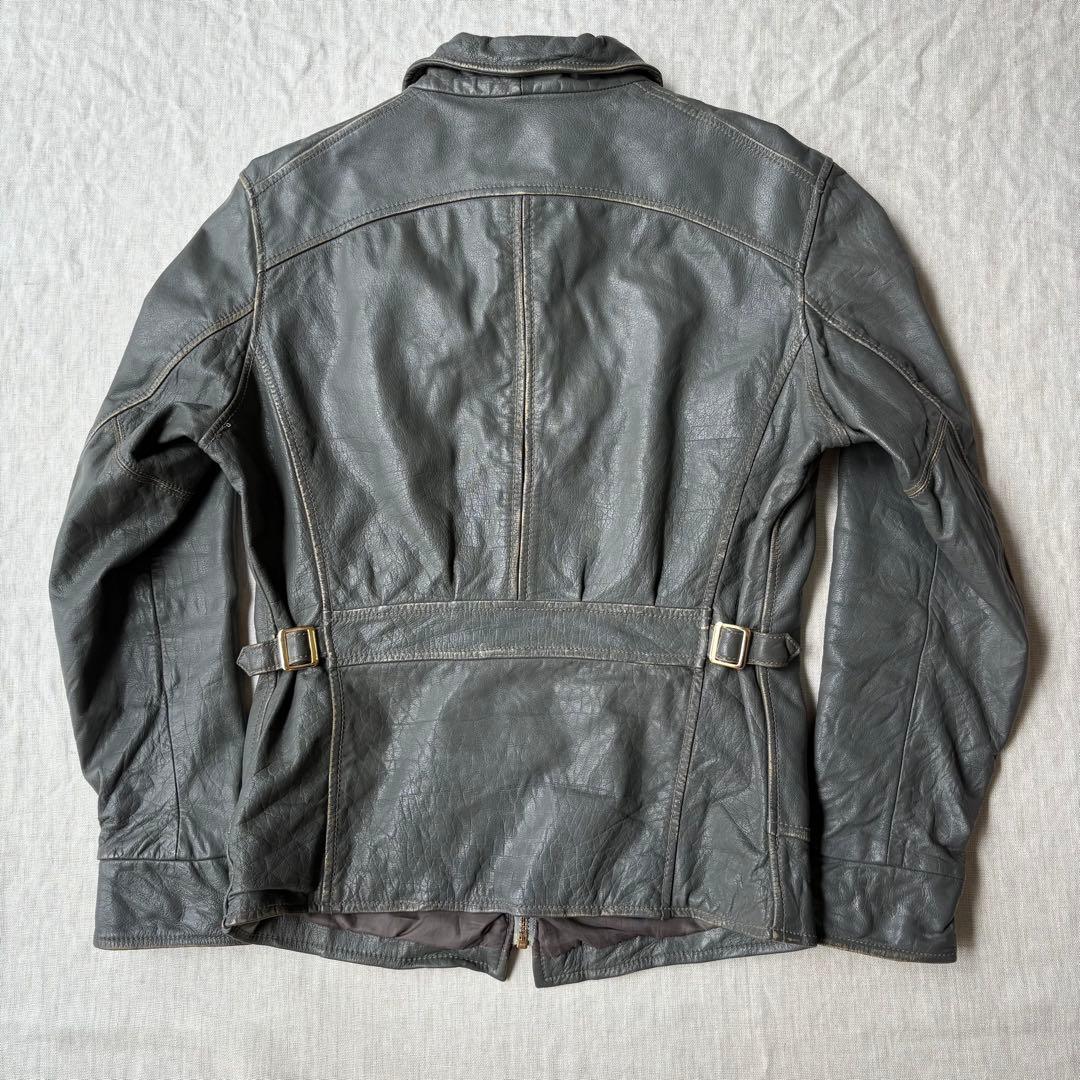 レアカラー AVIREX ヴィンテージ加工 シングルレザージャケット グレー M
