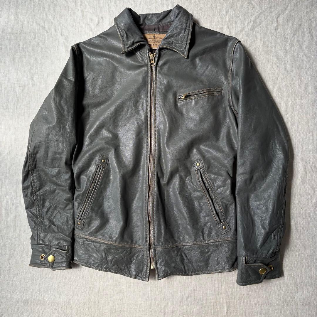 レアカラー AVIREX ヴィンテージ加工 シングルレザージャケット グレー M