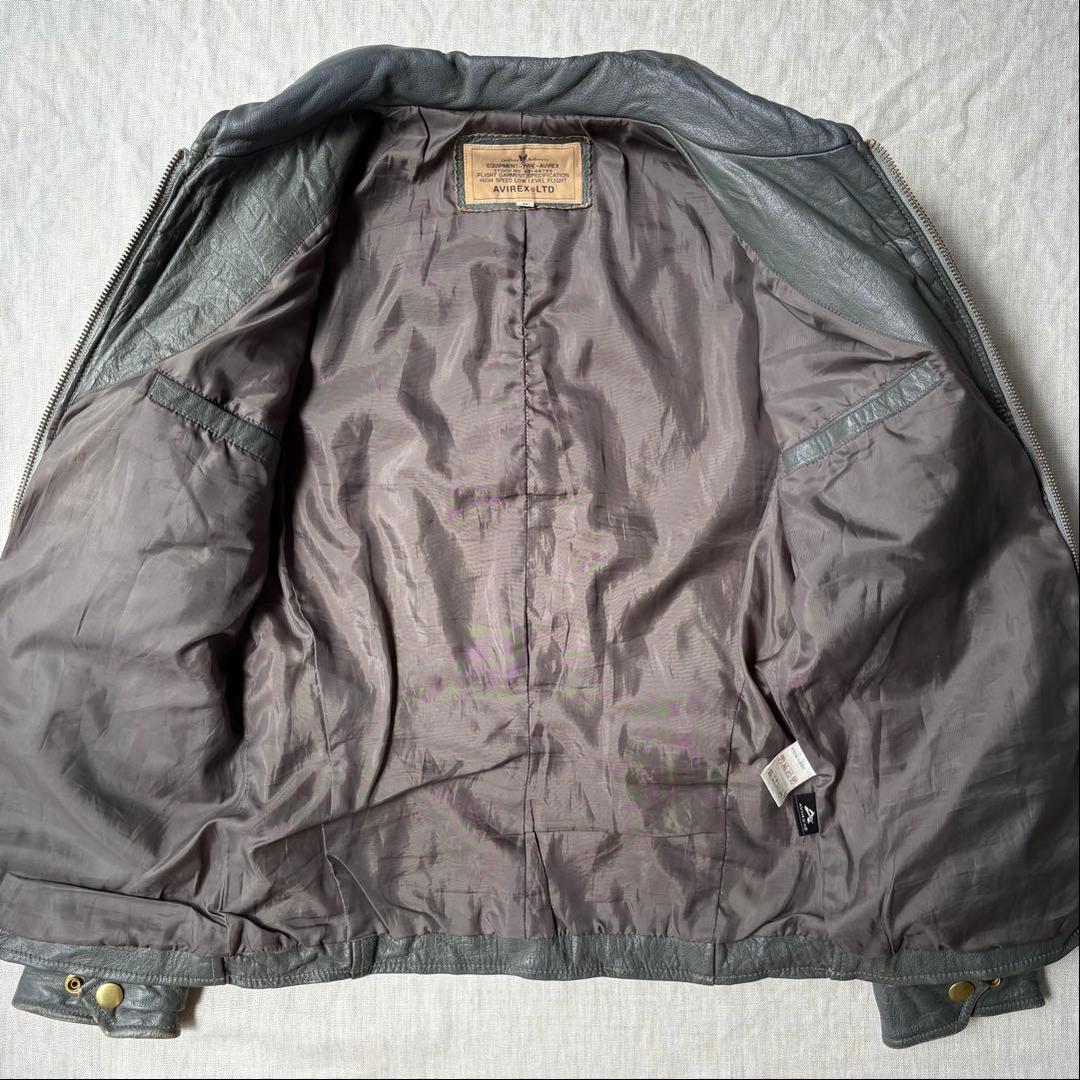 レアカラー AVIREX ヴィンテージ加工 シングルレザージャケット グレー M