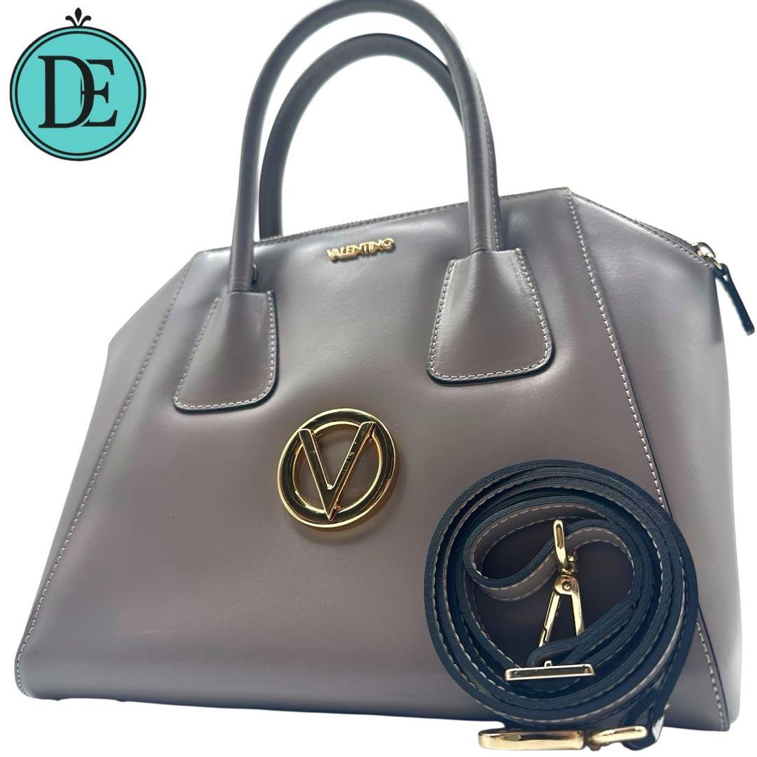 【良品】VALENTINO ハンドバッグ 2way Vロゴ サークルロゴ グレー