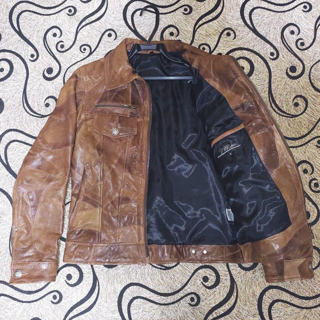 ラムレザー ジャケット 革ジャン メンズ ブラウン ヴィンテージ風 本革