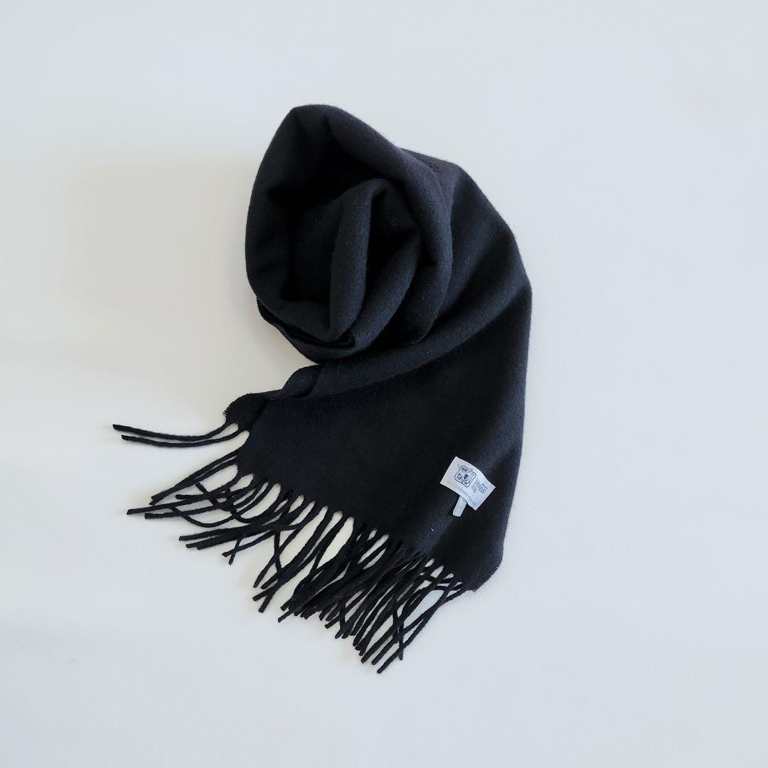 ◾️極美品　ジョンストンズオブエルガン　カシミヤ　マフラー　ブラック　中判