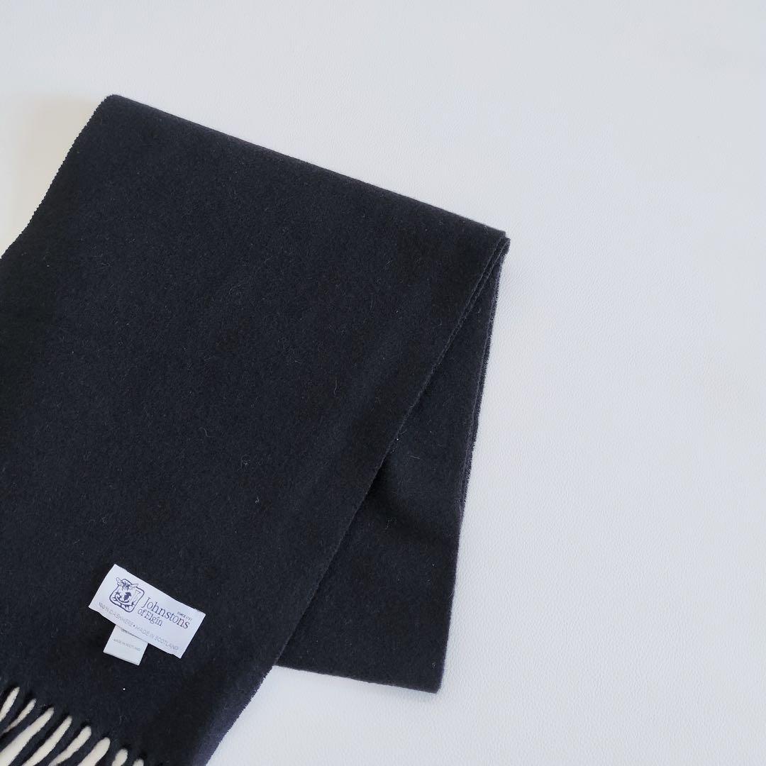 ◾️極美品　ジョンストンズオブエルガン　カシミヤ　マフラー　ブラック　中判