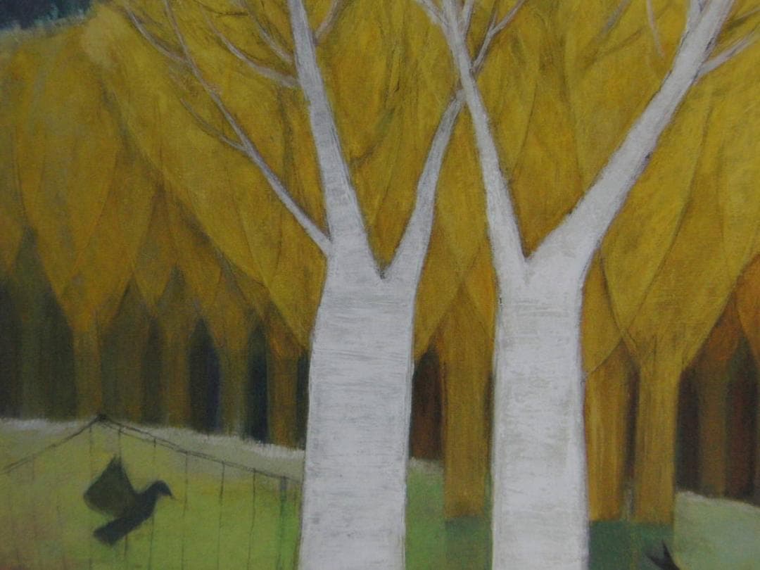 中山雅子、【鳥のいる風景　III】、希少な額装用画集より、新品額装付