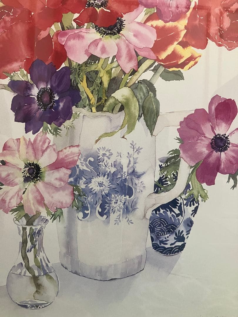 メアリーウディン　花　水彩画　 額装