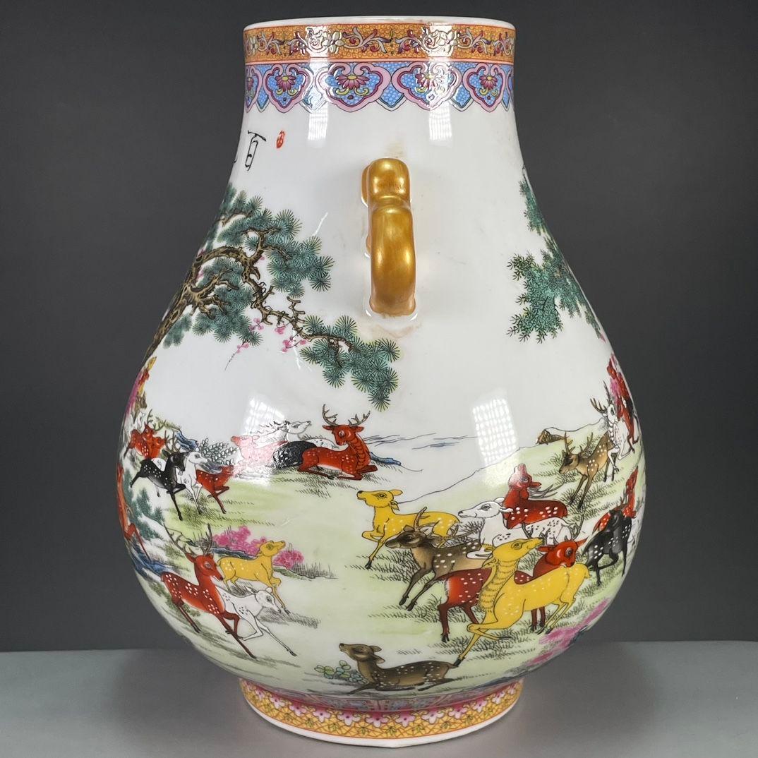 清乾隆粉彩蒔金百鹿図尊瓶  景徳鎮 陶磁器 装飾品 工芸品 美術品 置物