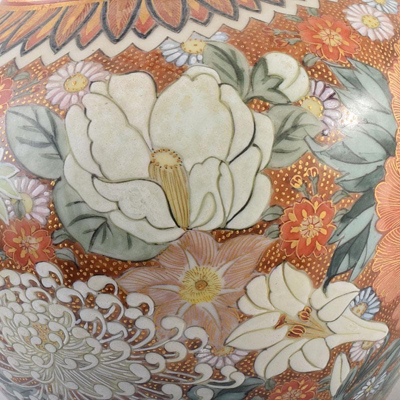 りか　九谷焼名工　九谷中田錦玉　百花繚乱 花詰文壷　花入　D　R8825H