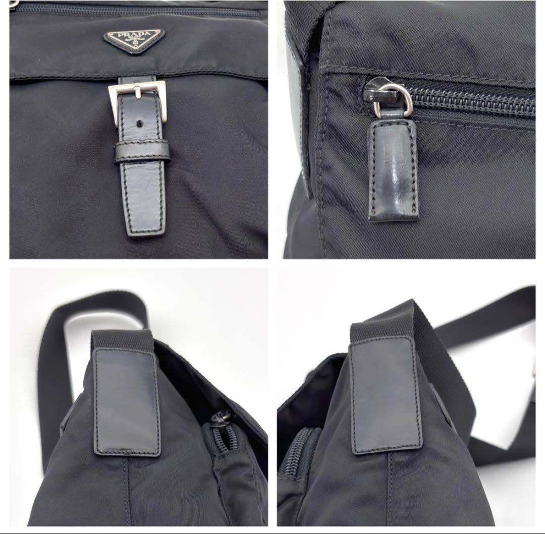 【ギャラ付き美品】プラダ ショルダーバッグ 三角ロゴ ナイロン レザー ブラック