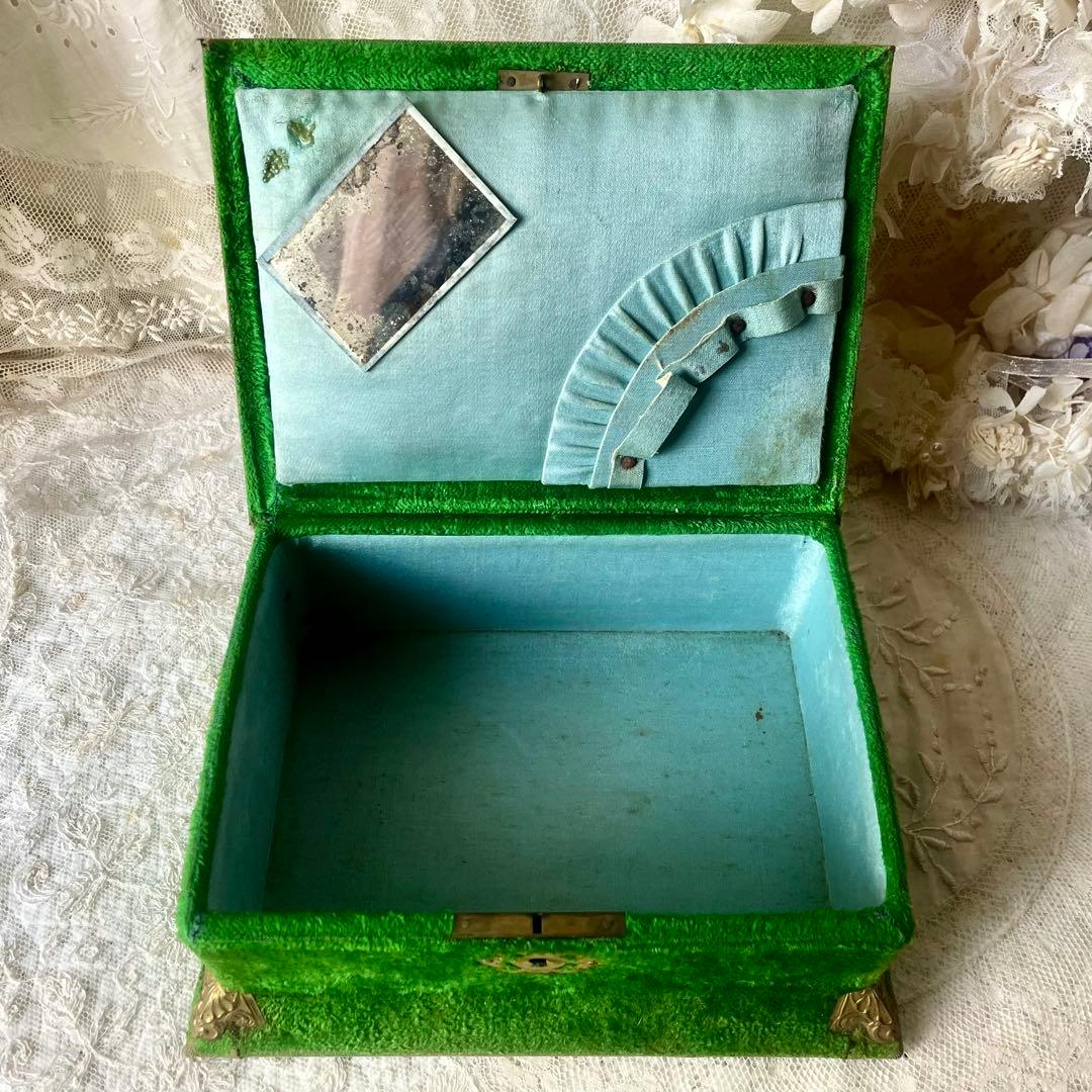 ベルベットメルスリーボックス　ジュエリーケース　グリーン水色フランスアンティーク