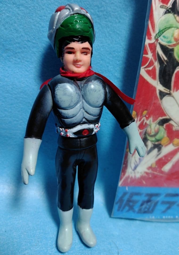 昭和レトロ当時物 旧バンダイ 仮面ライダー 面取れマスク取れ カスタムソフビミニ